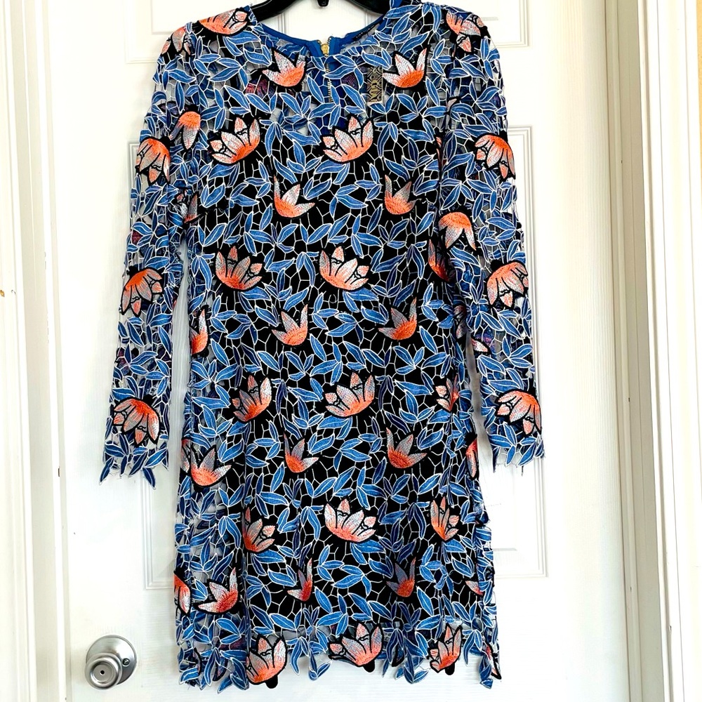 NEW With Tags Gianni Bini Patchwork Lace Long Sleeves Midi Dress Large